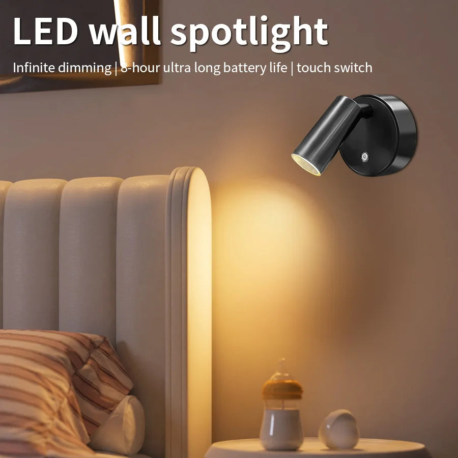 Base magnética USB recargable LED luz de pared inalámbrica Interruptor táctil negro blanco oro plateado lámpara de noche regulable para lectura