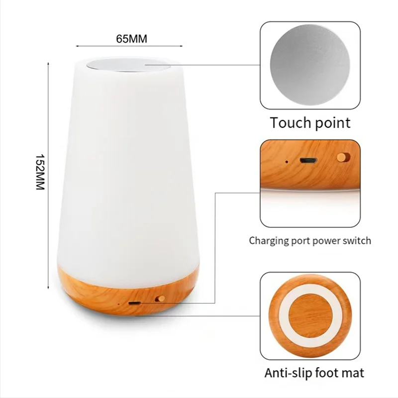 Night Light Bedroom Dimmable Touch Lamp 13 Colors and 5 Brightness Baby Table Lamp Portable Rechargeable Bedside Table Lamp