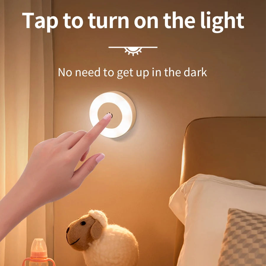 Lámpara de pared Led redonda, luz nocturna recargable con Interruptor táctil, luz de libro magnética regulable para lectura, armario de dormitorio