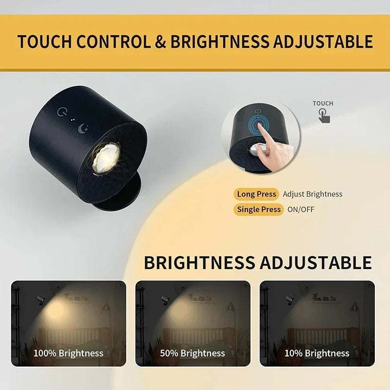 Lámpara Led de pared de doble cabezal con Control remoto táctil, luz nocturna portátil inalámbrica con recarga USB giratoria 360 para lectura de dormitorio