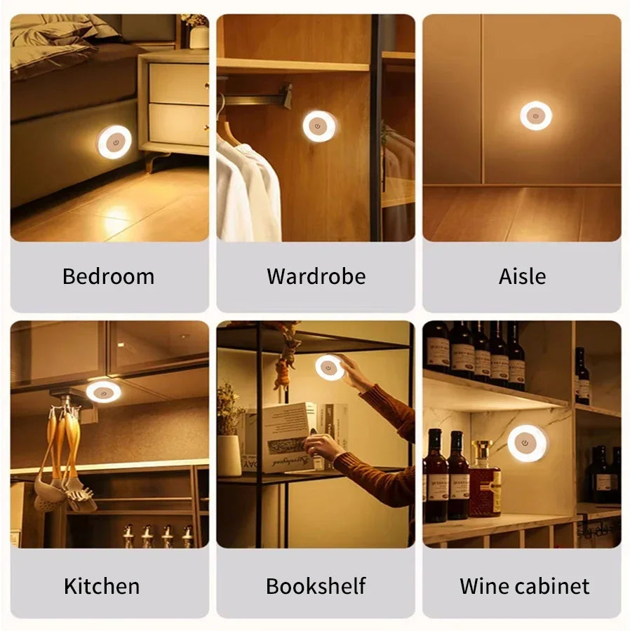 Lámpara de pared Led redonda, luz nocturna recargable con Interruptor táctil, luz de libro magnética regulable para lectura, armario de dormitorio