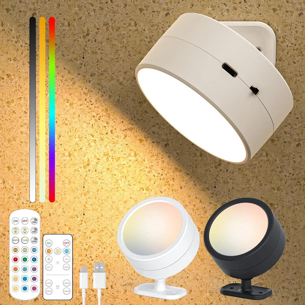 LED Magnetic Wall Lights Wireless Rechargeable Wall Lamp 360° Rotation Ambient Light With Remote Spotlight Wall Sconce RoomDecor