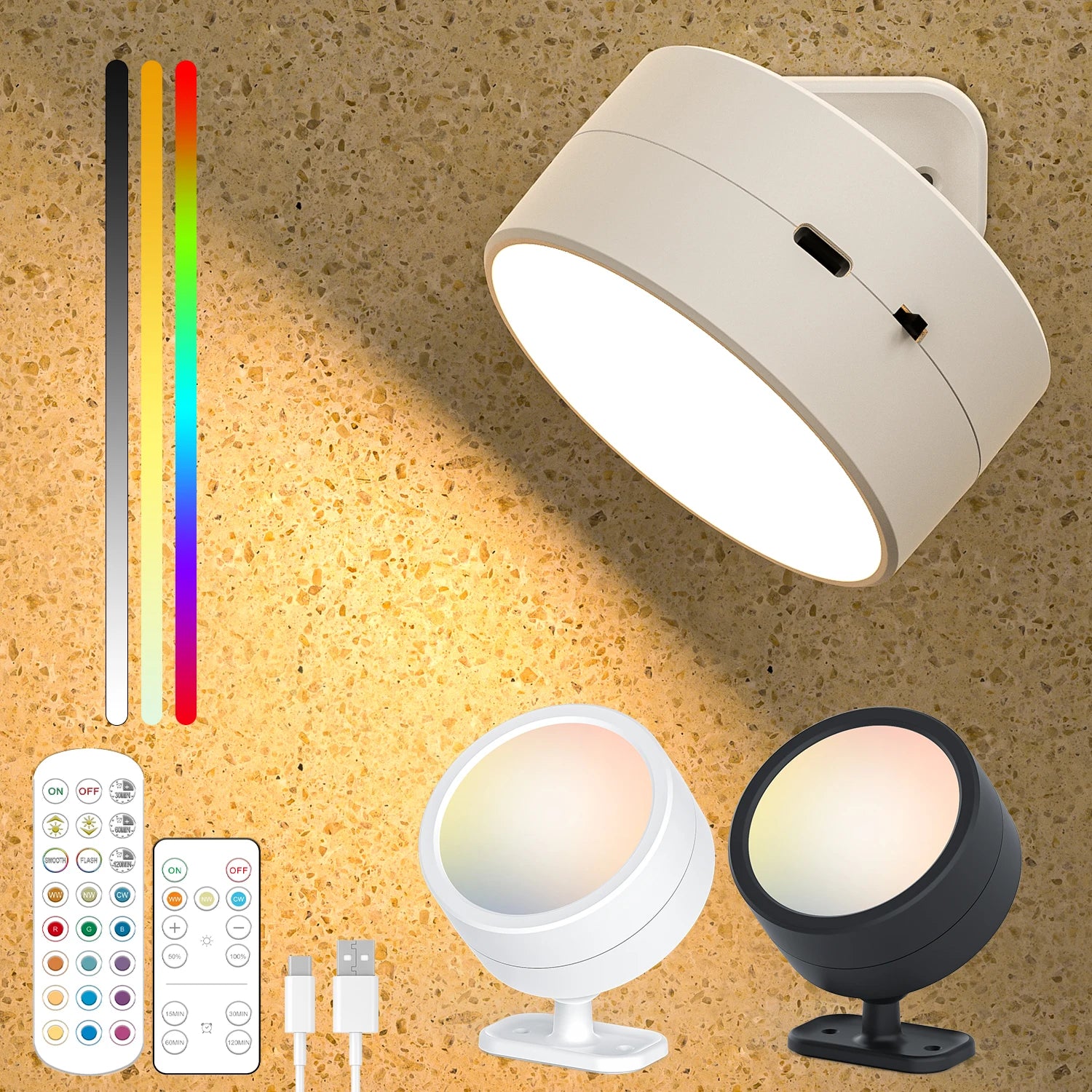 LED Magnetic Wall Lights Wireless Rechargeable Wall Lamp 360° Rotation Ambient Light With Remote Spotlight Wall Sconce RoomDecor