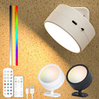 LED Magnetic Wall Lights Wireless Rechargeable Wall Lamp 360° Rotation Ambient Light With Remote Spotlight Wall Sconce RoomDecor