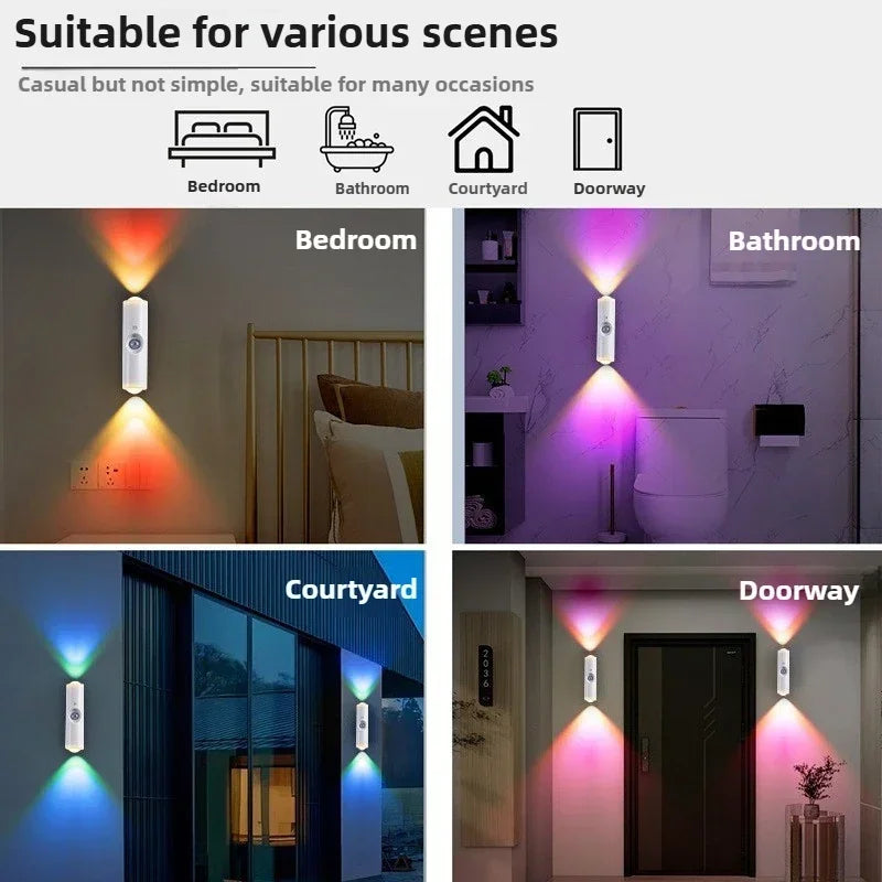 Luz nocturna inteligente con gradiente RGB, lámpara de pared recargable con Sensor de movimiento magnético para dormitorio, baño, armario, jardín, decoración del hogar