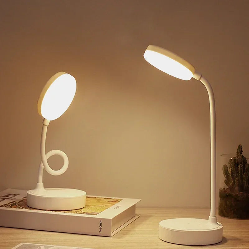 HOMEFISH Portable LED Desk Lamp USB Plug Battery Powered 3 Color Stepless Dimming Eye Protection Light for Bedroom Bedside Study