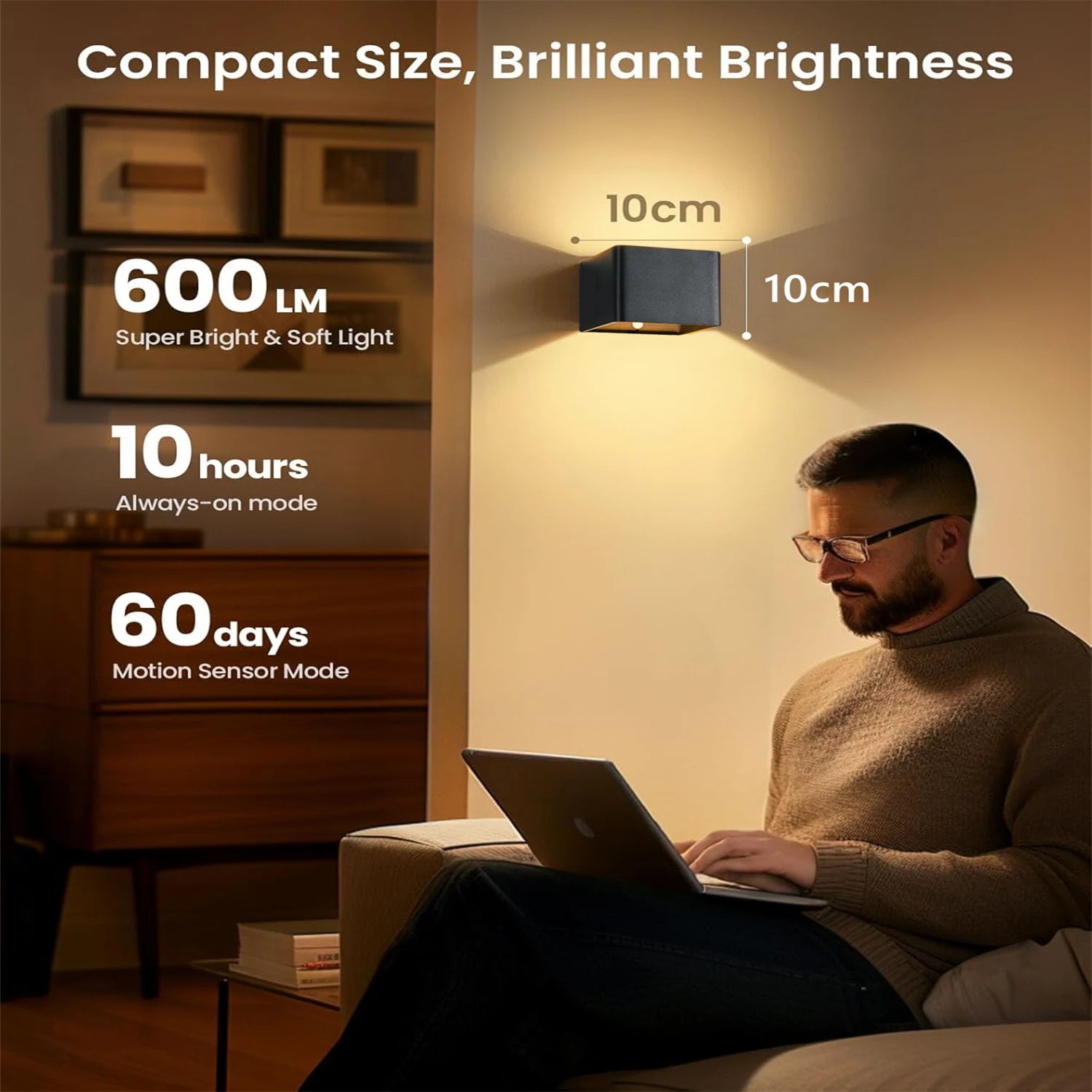 Wireless Rechargeable Battery-Powered Wall Light with Motion Sensor and Remote Control, 3-Color Wireless Wall Light, Led Indoor Up-And-Down Wall Light, 4000Mah, Adjustable Brightness, Magnetic Wall Light, Led Wall Light for Bedroom, Living Room, Hallway