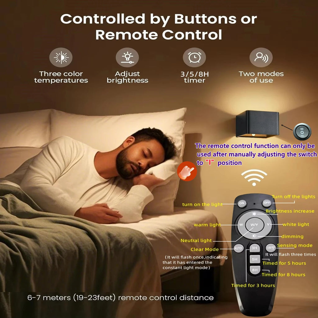Wireless Rechargeable Battery-Powered Wall Light with Motion Sensor and Remote Control, 3-Color Wireless Wall Light, Led Indoor Up-And-Down Wall Light, 4000Mah, Adjustable Brightness, Magnetic Wall Light, Led Wall Light for Bedroom, Living Room, Hallway