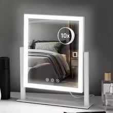 Hollywood Vanity Mirror with 10X Magnifier, 3-Color Lighting Dimmable Lighted Makeup Mirror with Smart Touch and 360° Rotation