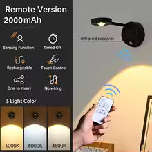 Lámpara de pared inalámbrica inteligente con sensor de movimiento, recargable por USB, con foco LED regulable para iluminar cuadros e imágenes.