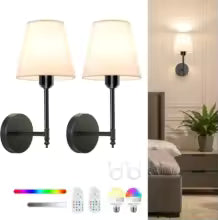 Lámpara de pared inalámbrica recargable con batería de 4000 mAh, regulable, bombilla desmontable y control remoto, lámpara de pared inalámbrica de 15 colores, adecuada para decoración de dormitorios, salas de estar y pasillos