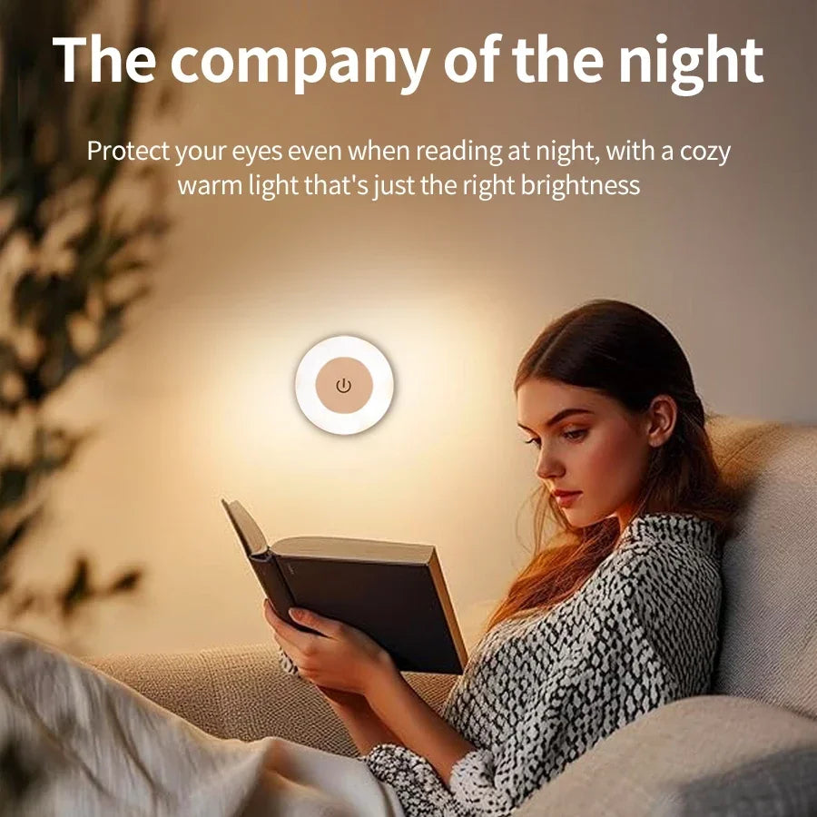 Lámpara de pared Led redonda, luz nocturna recargable con Interruptor táctil, luz de libro magnética regulable para lectura, armario de dormitorio