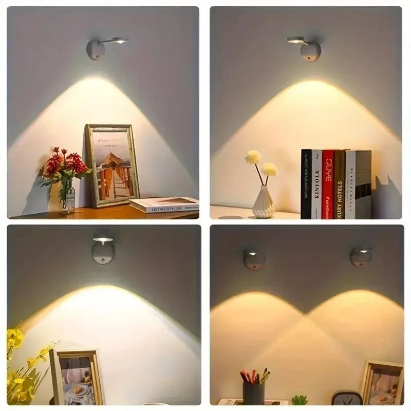 Lámpara de pared inalámbrica inteligente con sensor de movimiento, recargable por USB, con foco LED regulable para iluminar cuadros e imágenes.