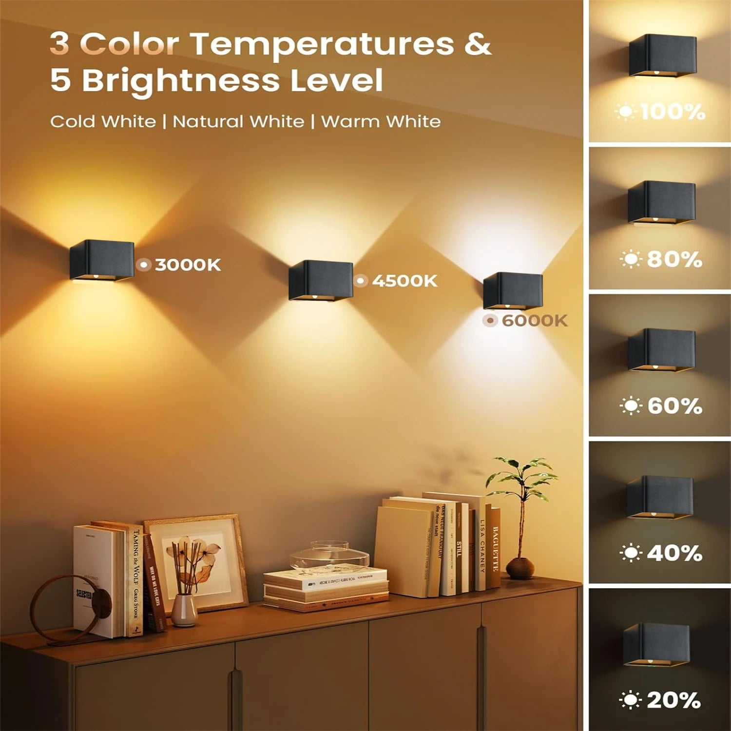 Wireless Rechargeable Battery-Powered Wall Light with Motion Sensor and Remote Control, 3-Color Wireless Wall Light, Led Indoor Up-And-Down Wall Light, 4000Mah, Adjustable Brightness, Magnetic Wall Light, Led Wall Light for Bedroom, Living Room, Hallway