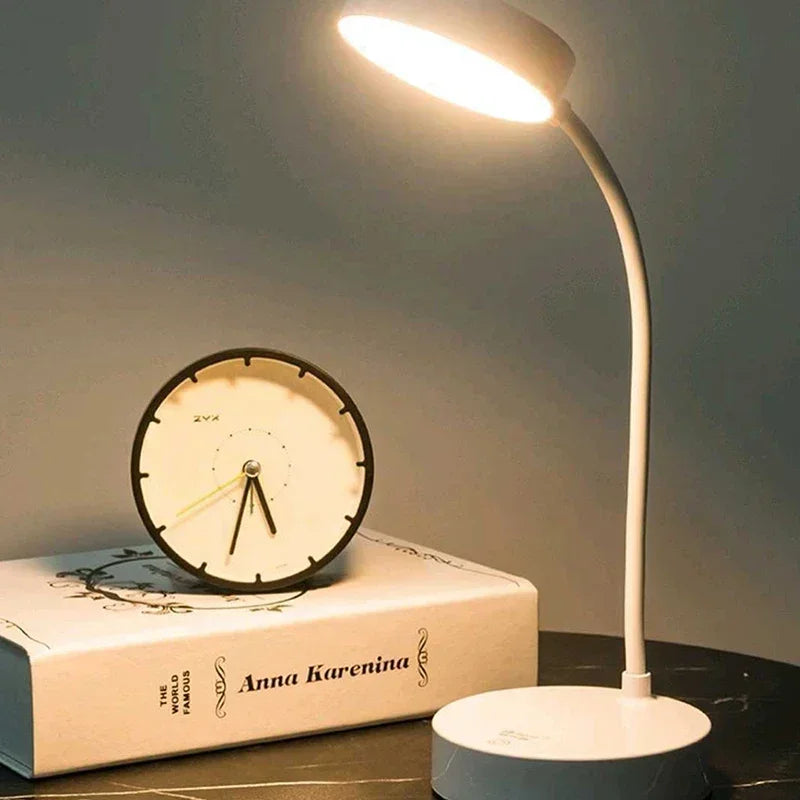 HOMEFISH Portable LED Desk Lamp USB Plug Battery Powered 3 Color Stepless Dimming Eye Protection Light for Bedroom Bedside Study