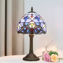 Modern Style Table Lamp, Handmade Stained Glass Small Desk Lamp for Living Room Bedroom Office Baroque Pattern