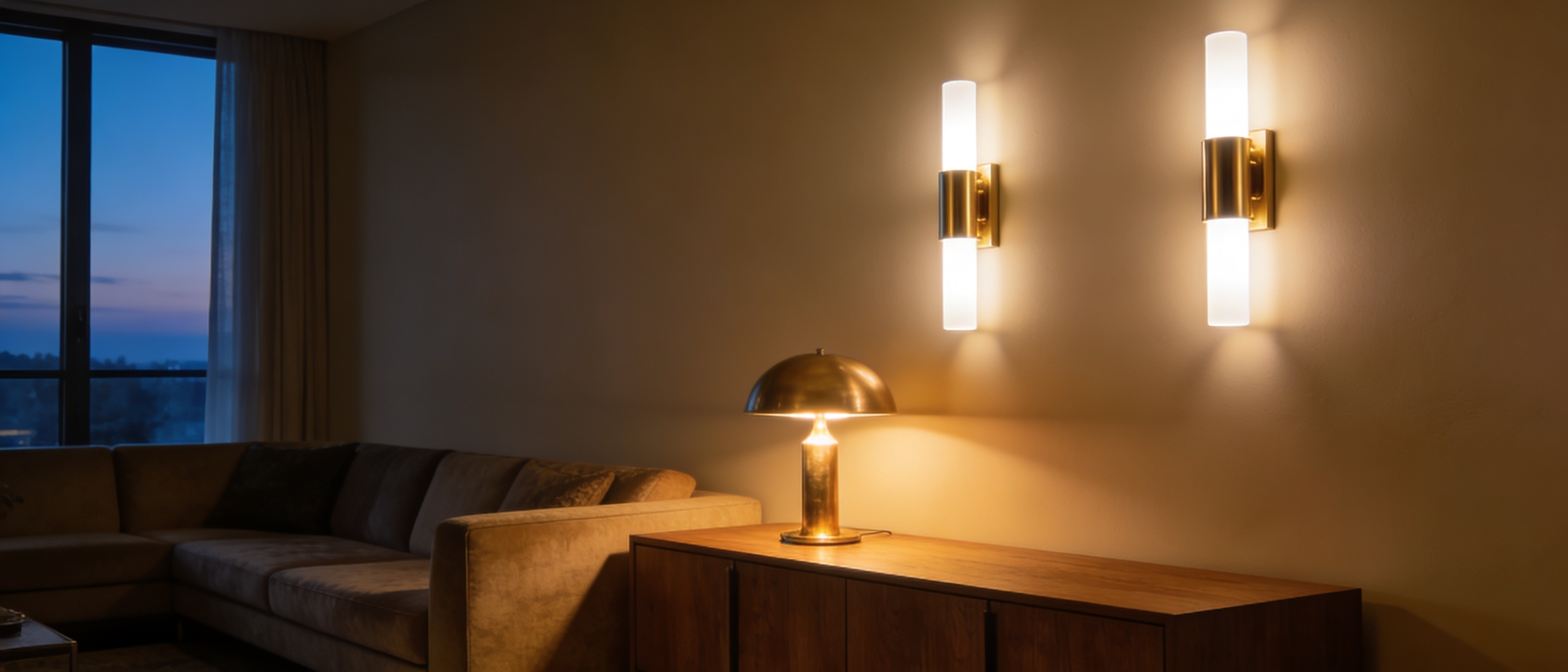 Vellume Home hero banner - living room with gold cordless lighting